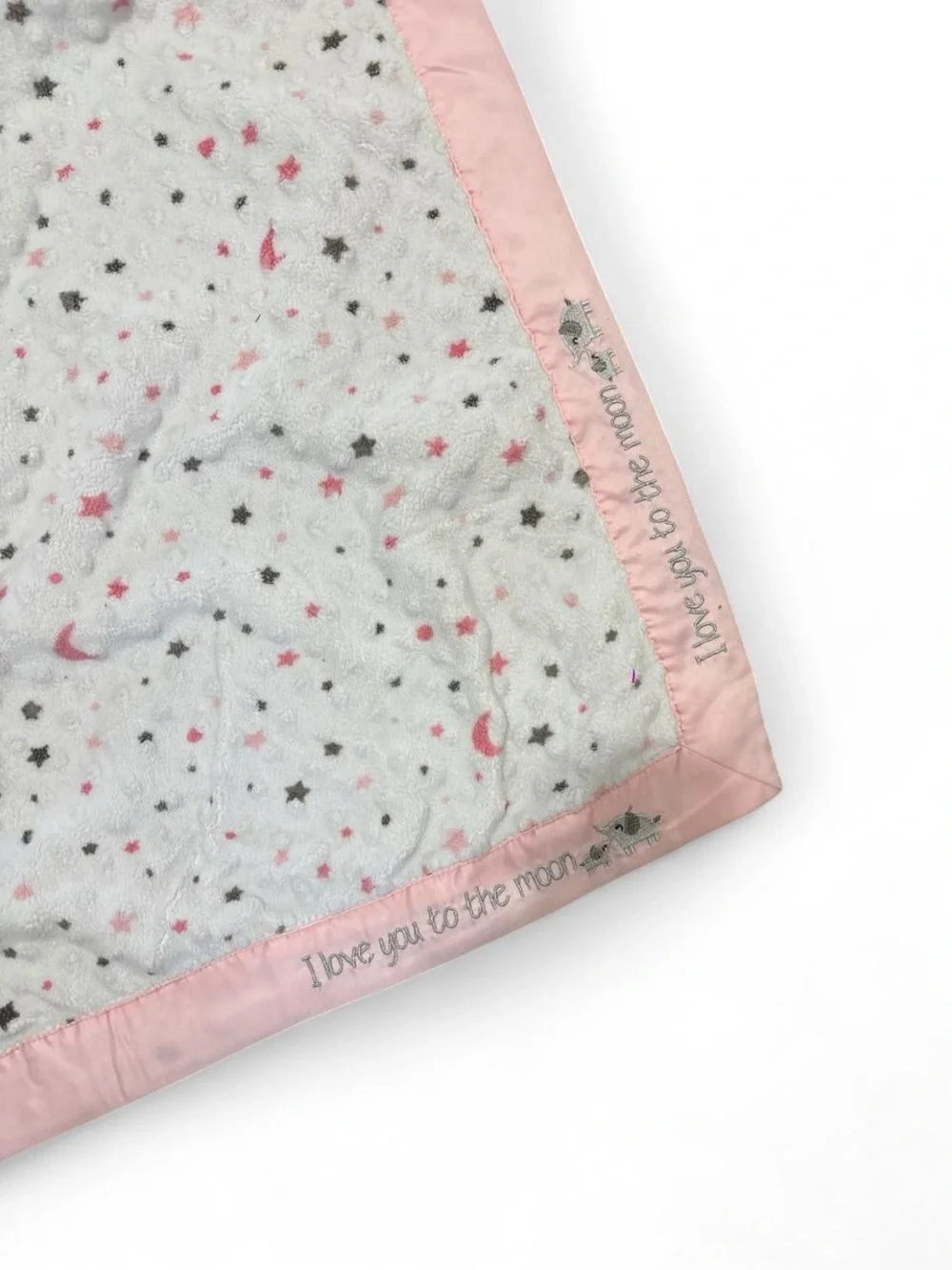 ✨Pink and white blanket with colorful stars and crescent moons✨